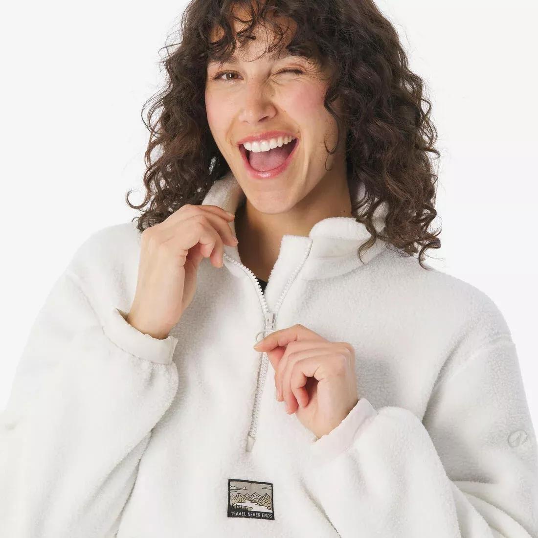 Women Sherpa Mountain Hiking Fleece - MH100 1/2 Zip, White, No Color, large image number 3