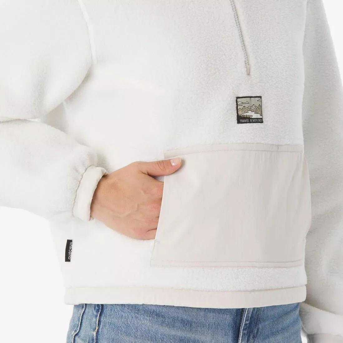 Women Sherpa Mountain Hiking Fleece - MH100 1/2 Zip, White, No Color, large image number 4