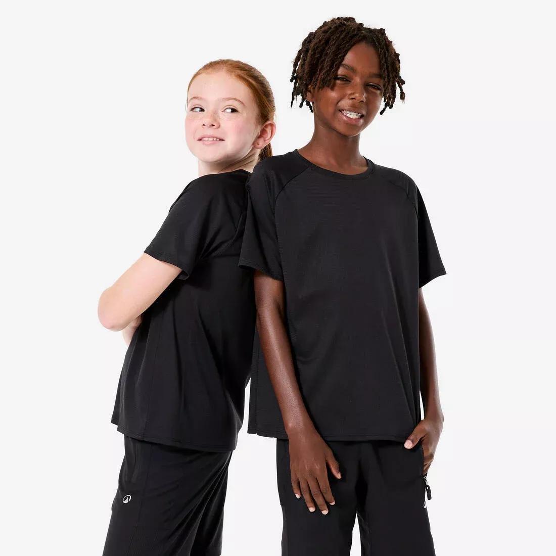 Kids Unisex Plain Synthetic T-Shirt, Black, No Color, large image number 0