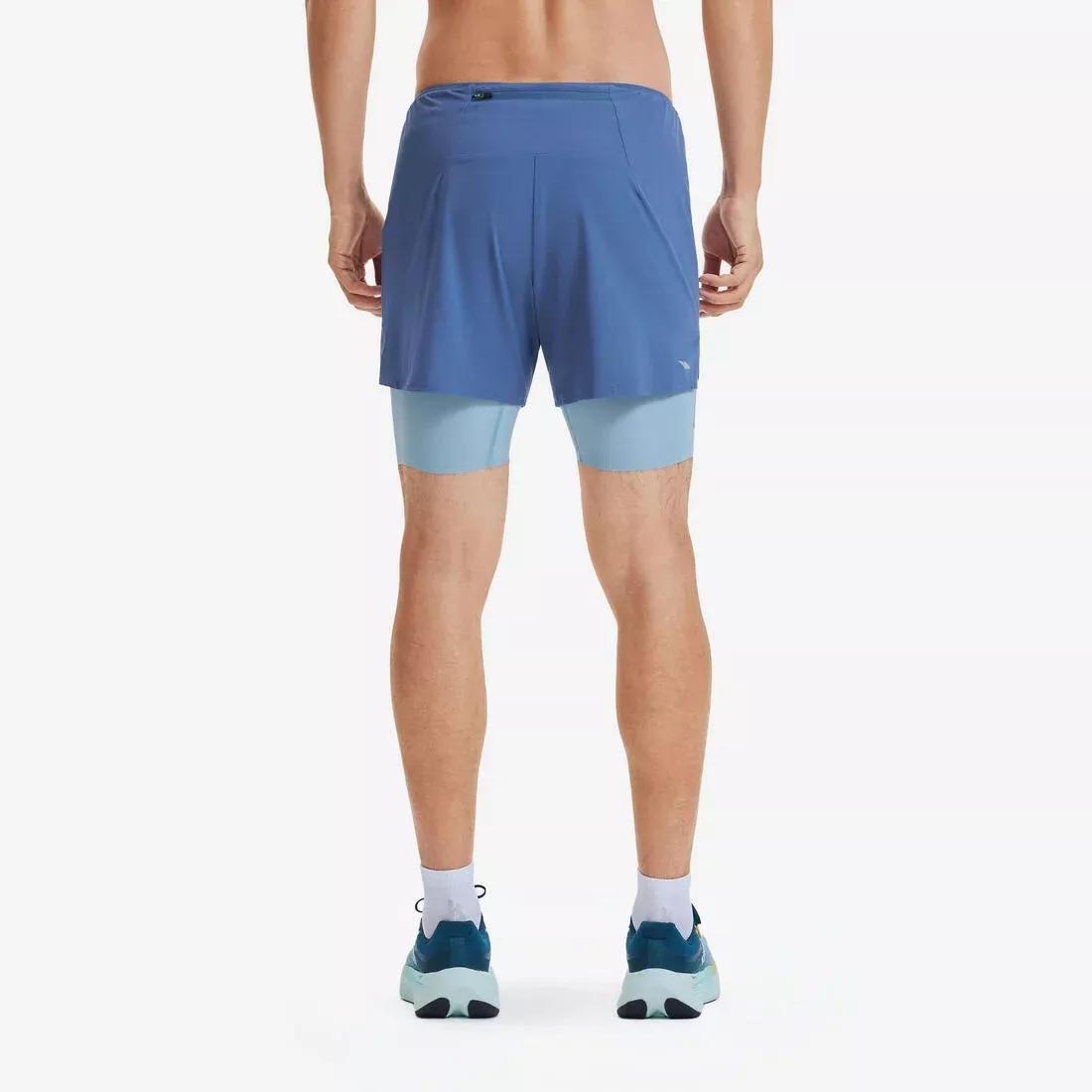 Men 2 In 1 Running Shorts - Kiprun Run 500 Comfort, Blue, No Color, medium