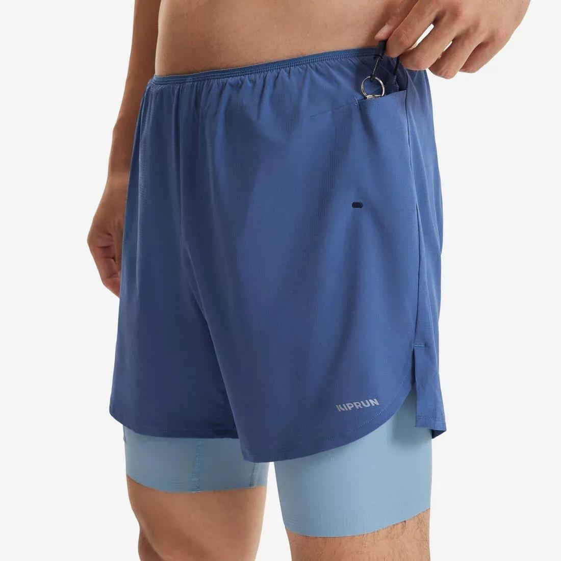 Men 2 In 1 Running Shorts - Kiprun Run 500 Comfort, Blue, No Color, medium