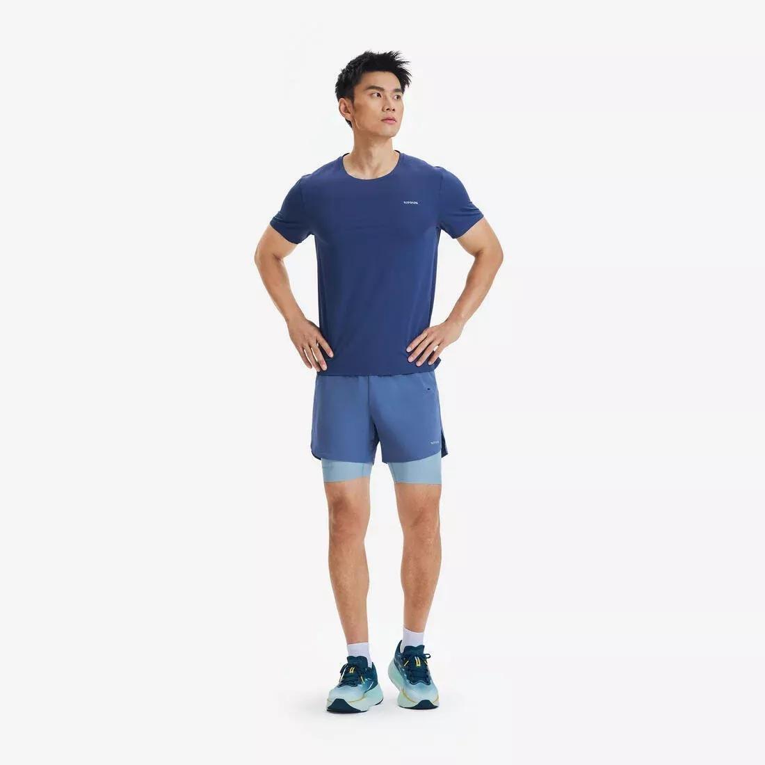Men 2 In 1 Running Shorts - Kiprun Run 500 Comfort, Blue, No Color, large image number 4