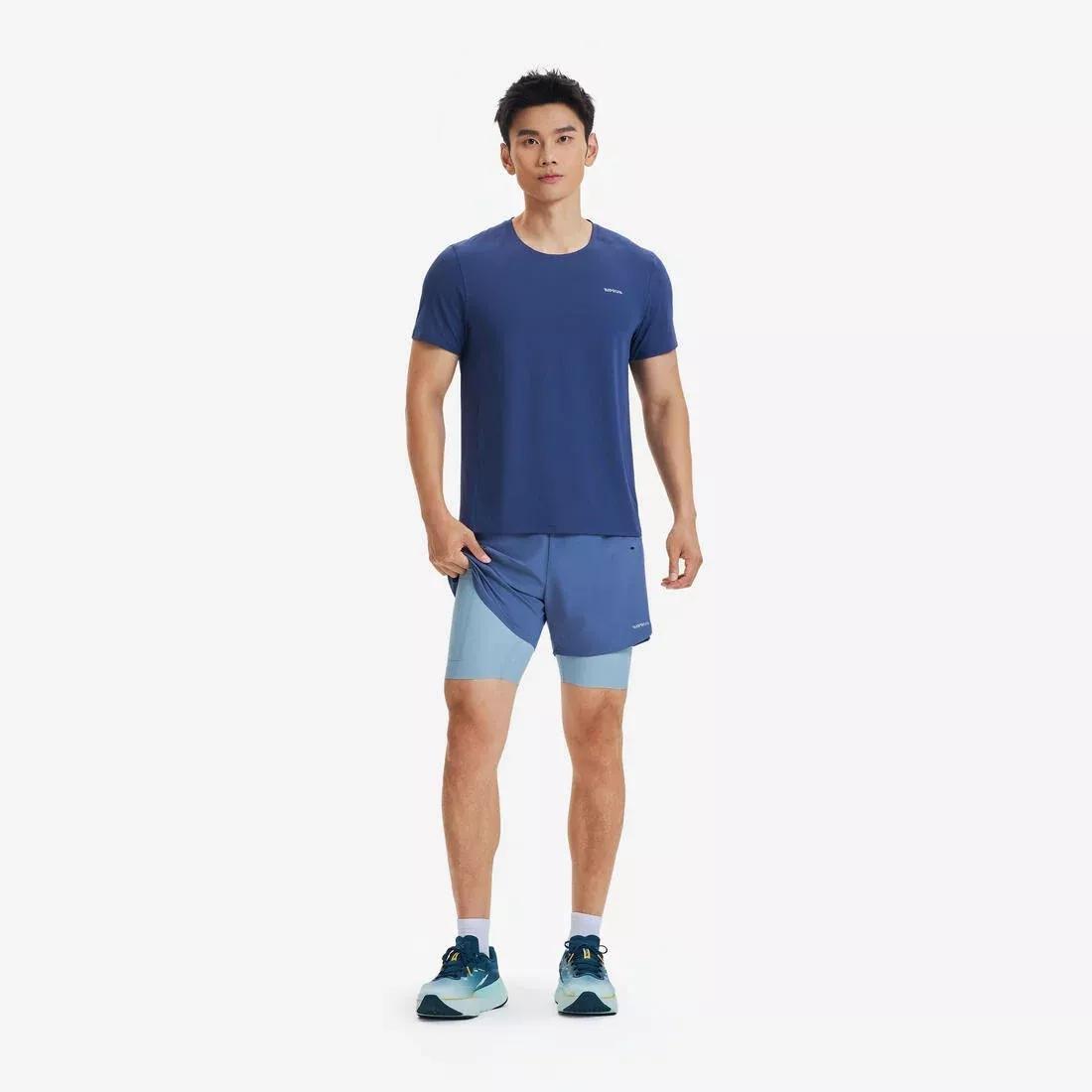 Men 2 In 1 Running Shorts - Kiprun Run 500 Comfort, Blue, No Color, large image number 5