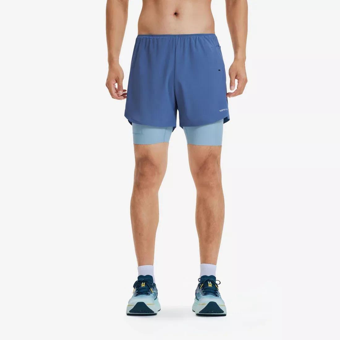 Men 2 In 1 Running Shorts - Kiprun Run 500 Comfort, Grey, No Color, medium