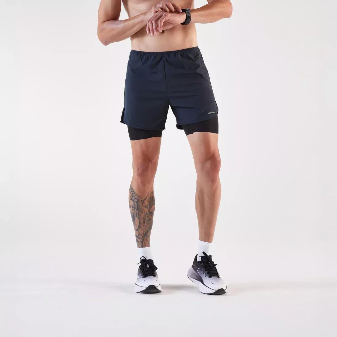 Men 2 In 1 Running Shorts - Kiprun Run 500 Comfort, Grey, No Color, medium
