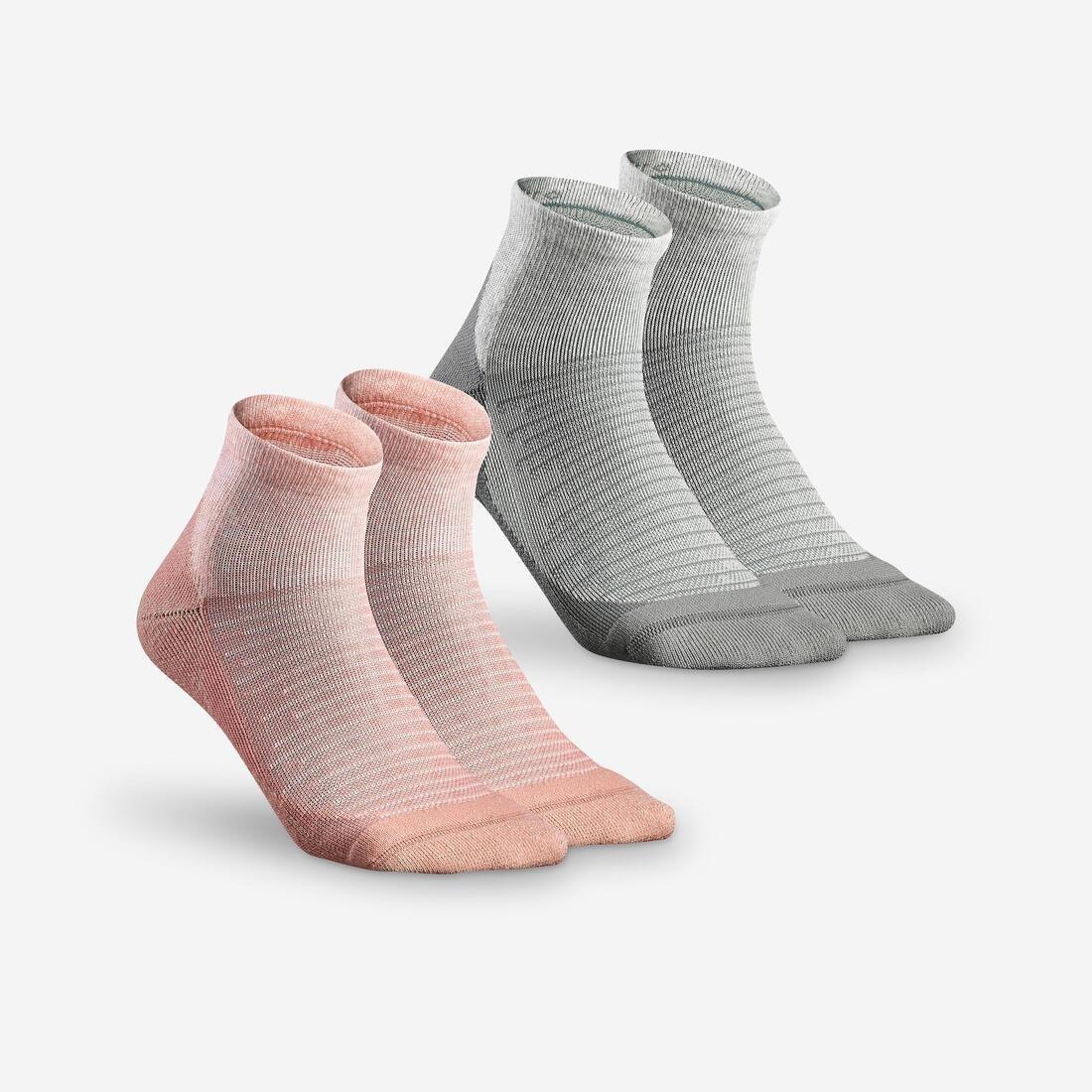 Adult Mid-Height Hiking Socks - 2 Pairs - Hike 100, Yellow, No Color, medium