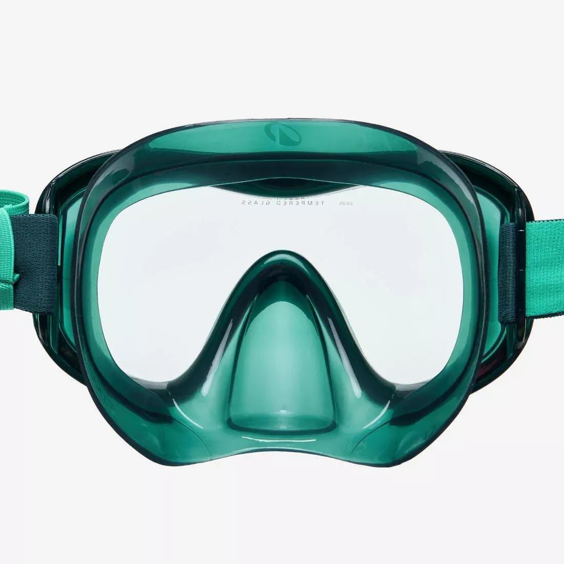 Adults Snorkelling Comfort Anti-Fog Mask Dry Top Snorkel Set - 100, Green, No Color, medium