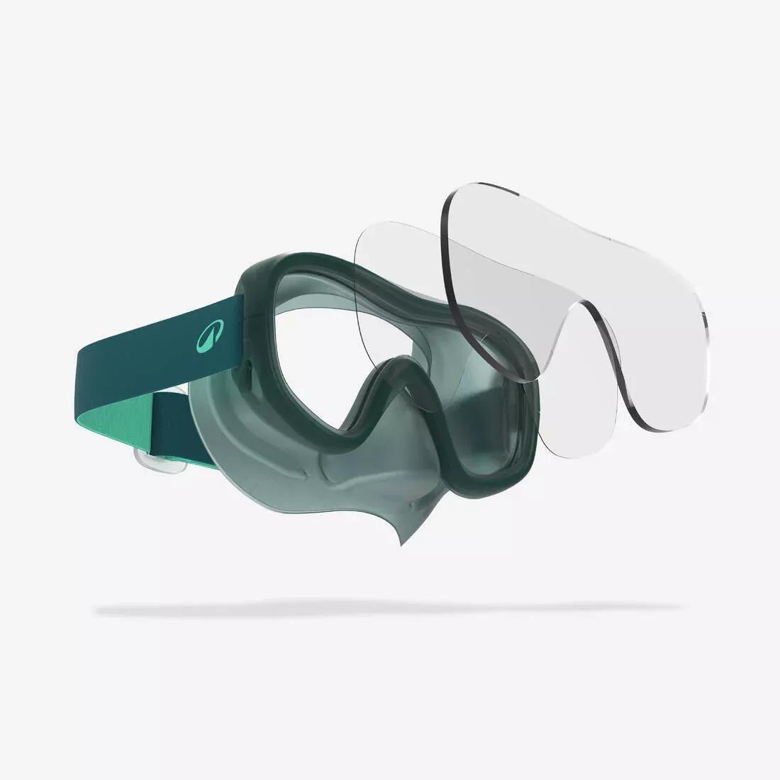 Adults Snorkelling Comfort Anti-Fog Mask Dry Top Snorkel Set - 100, Green, No Color, medium