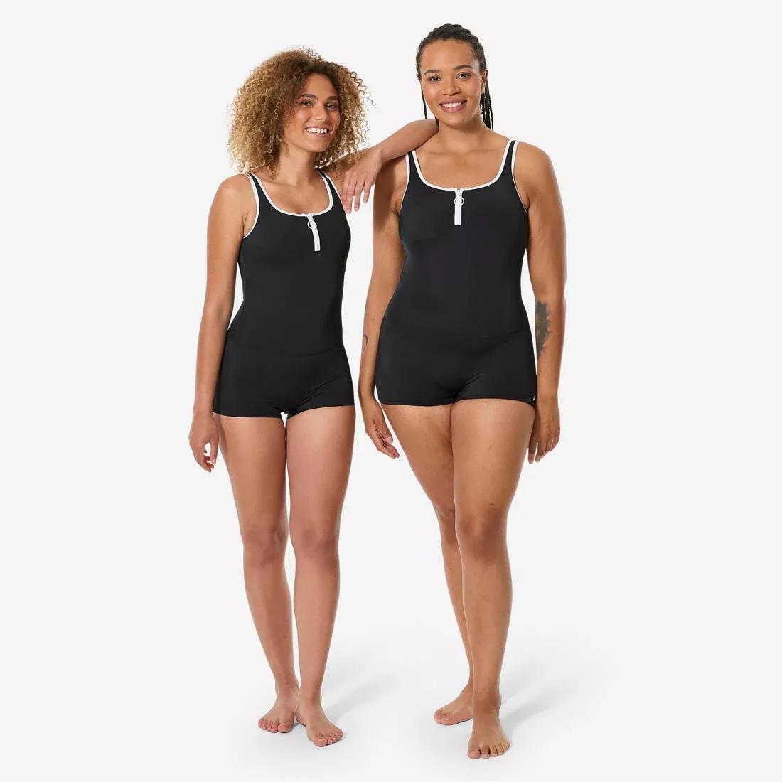 Women 1 - piece swimsuit with shorty bottoms - Heva black zip, Beige, No Color, large image number 1