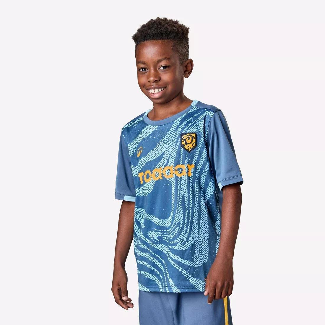 Kids Short-Sleeved Football Shirt - Viralto Roarrr Rhino Stripey, Blue, No Color, large image number 1