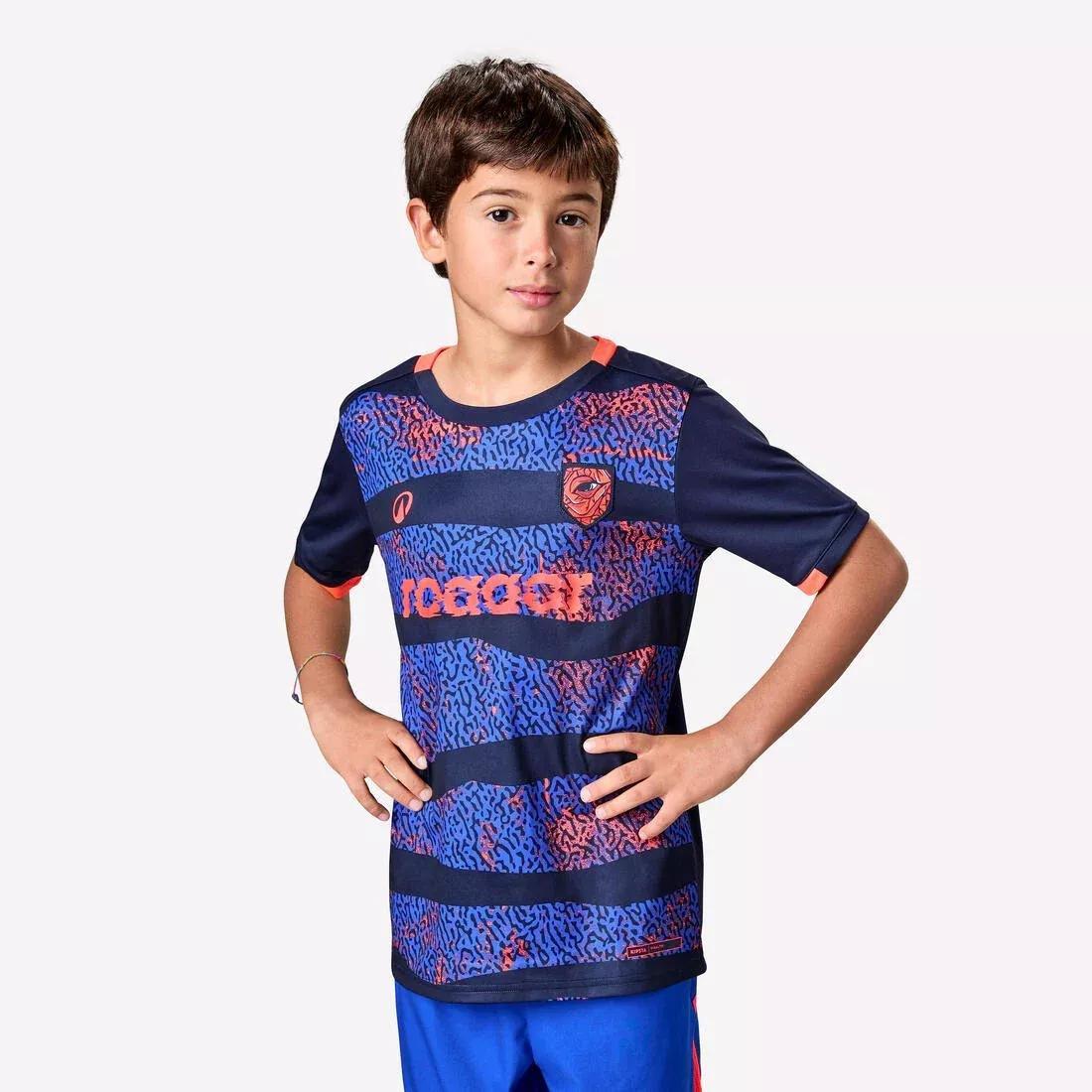 Kids Short-Sleeved Football Shirt - Viralto Roarrr Rhino Stripey, Blue, No Color, large image number 2