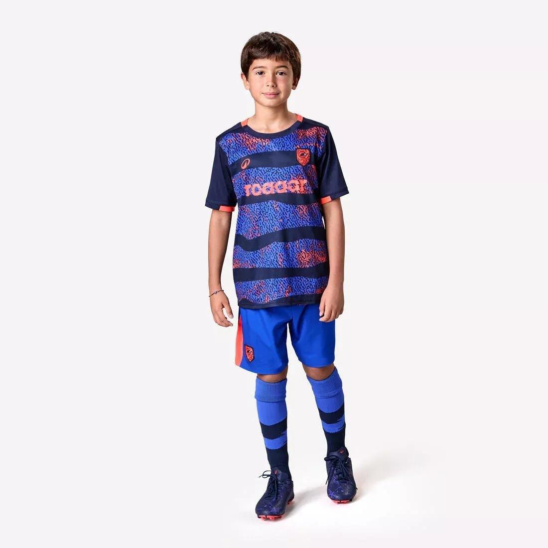 Kids Short-Sleeved Football Shirt - Viralto Roarrr Rhino Stripey, Blue, No Color, large image number 3