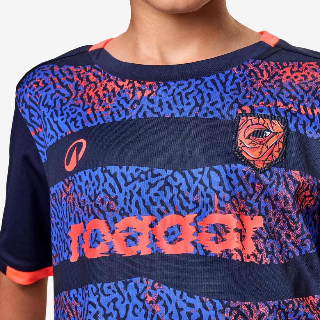 Kids Short-Sleeved Football Shirt - Viralto Roarrr Rhino Stripey, Blue, No Color, large image number 7