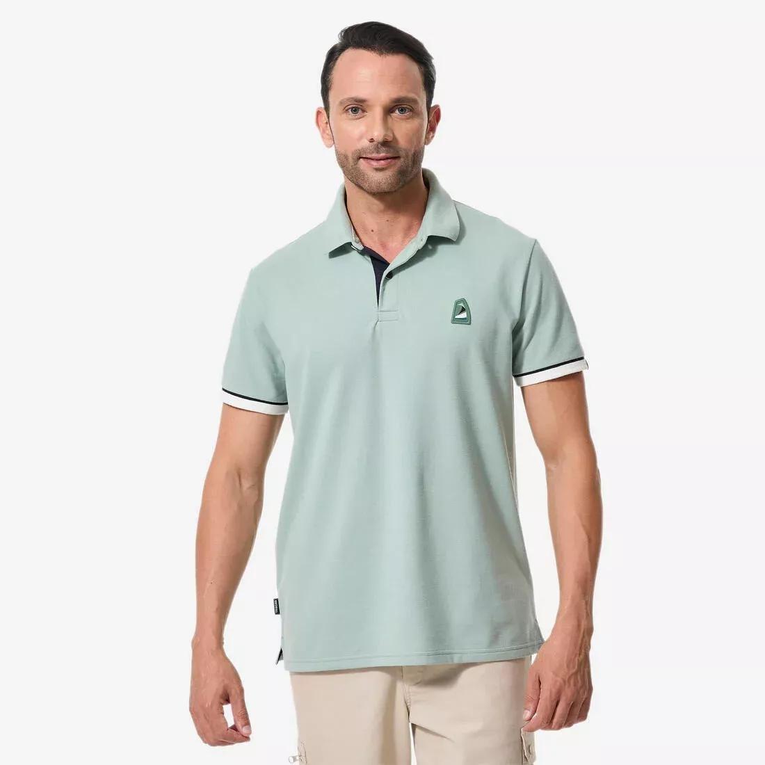 Men Short-Sleeved Sailor Polo Shirt Sailing 100, Blue, No Color, medium