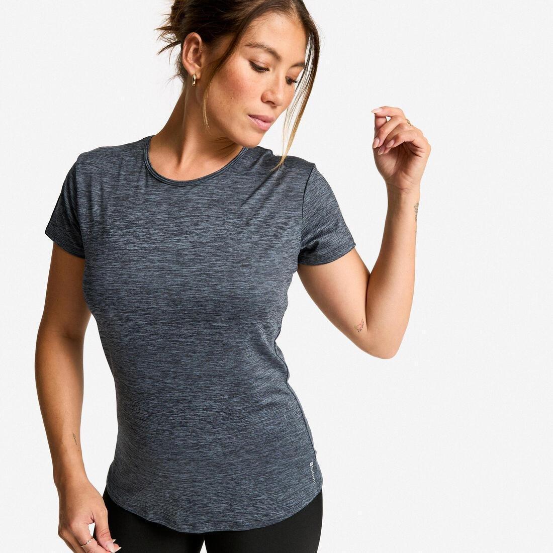 Women Short-Sleeved Cardio Fitness T-Shirt, Black, No Color, large image number 2