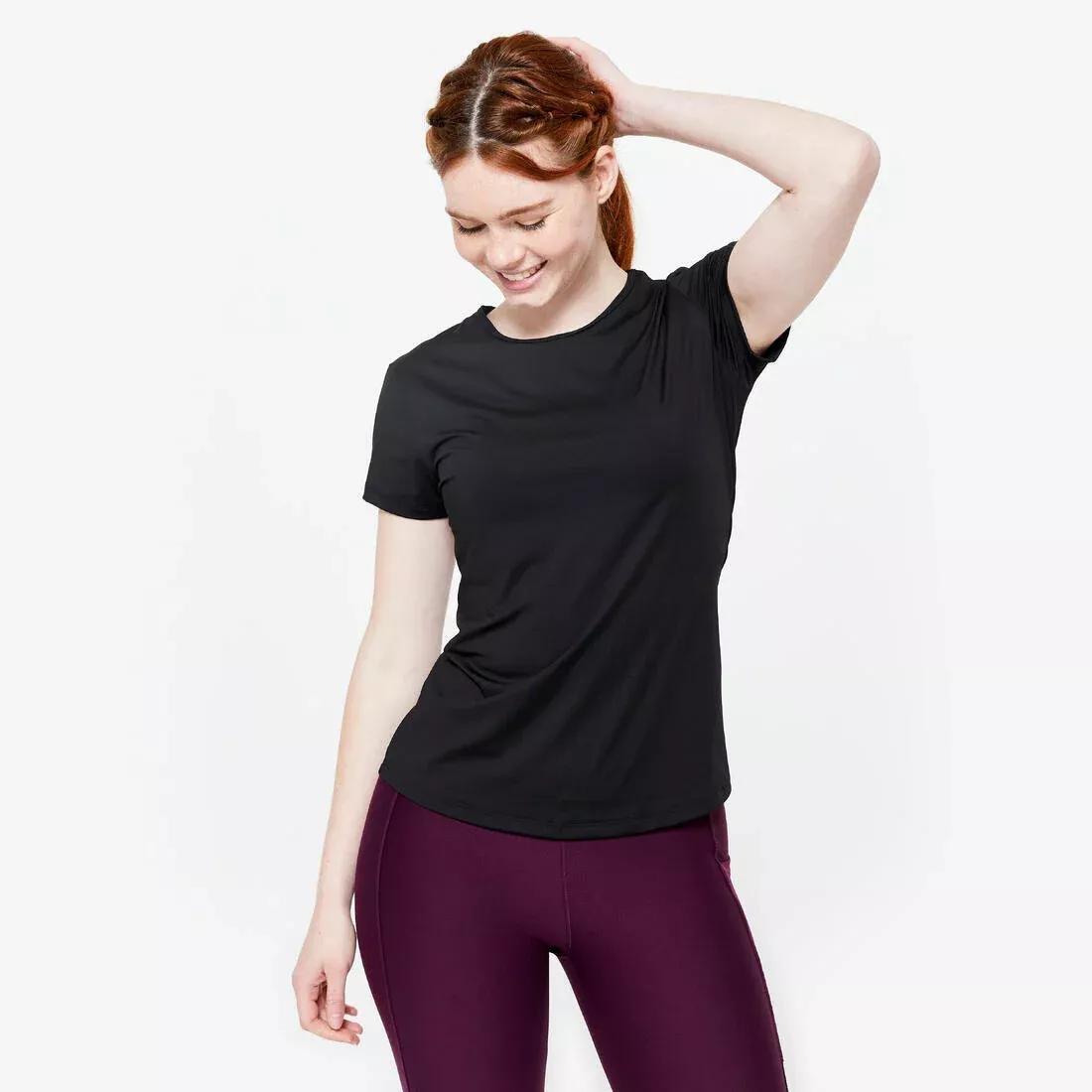 Women Short-Sleeved Cardio Fitness T-Shirt, Black, No Color, large image number 3
