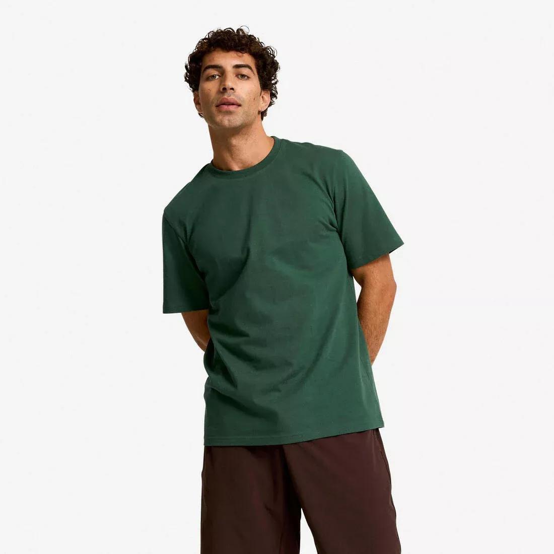 Men Short-Sleeved Crew-Neck Fitness T-Shirt, Green, No Color, large image number 0