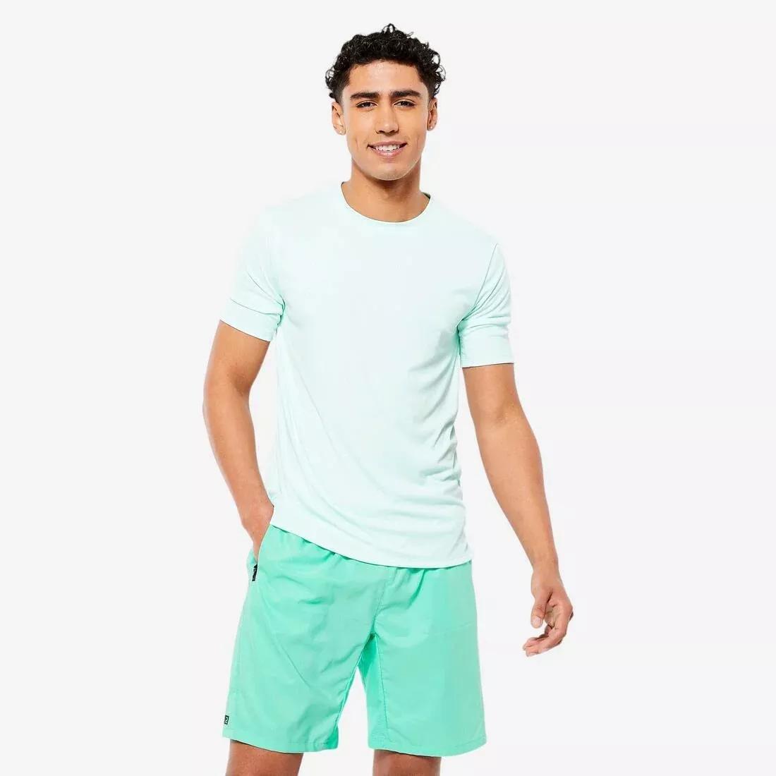 Men Short-Sleeved Crew Neck Breathable Fitness T-Shirt, Green, No Color, large image number 1