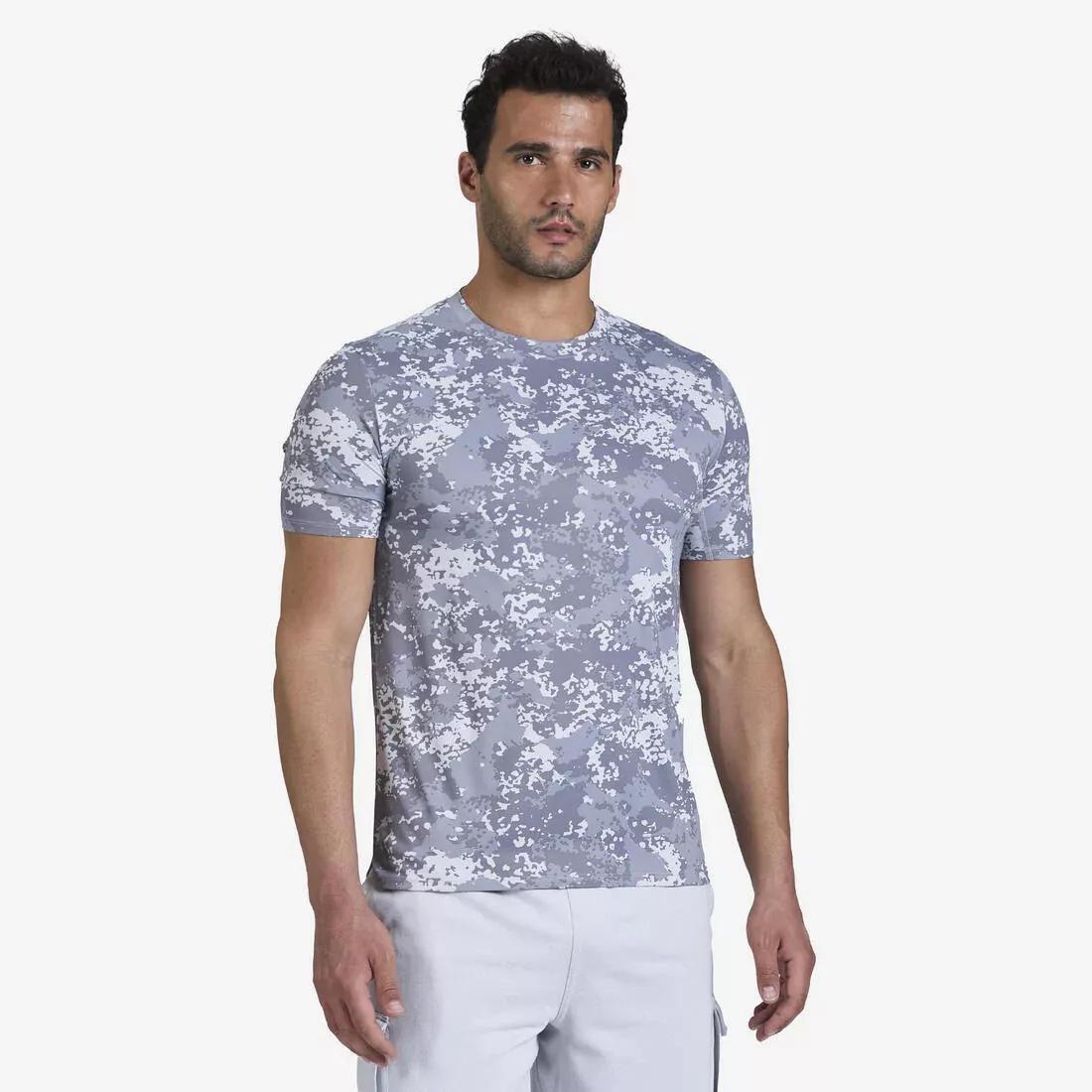 Men Short-Sleeved Crew Neck Breathable Fitness T-Shirt, Green, No Color, large image number 3