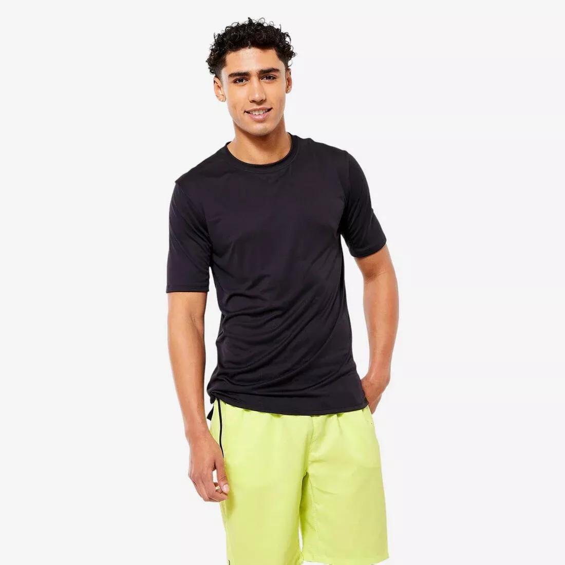 Men Short-Sleeved Crew Neck Breathable Fitness T-Shirt, Green, No Color, large image number 6