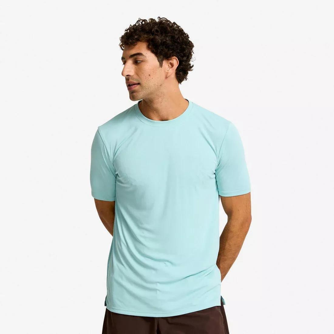 Men Short-Sleeved Crew Neck Breathable Fitness T-Shirt, Green, No Color, large image number 8