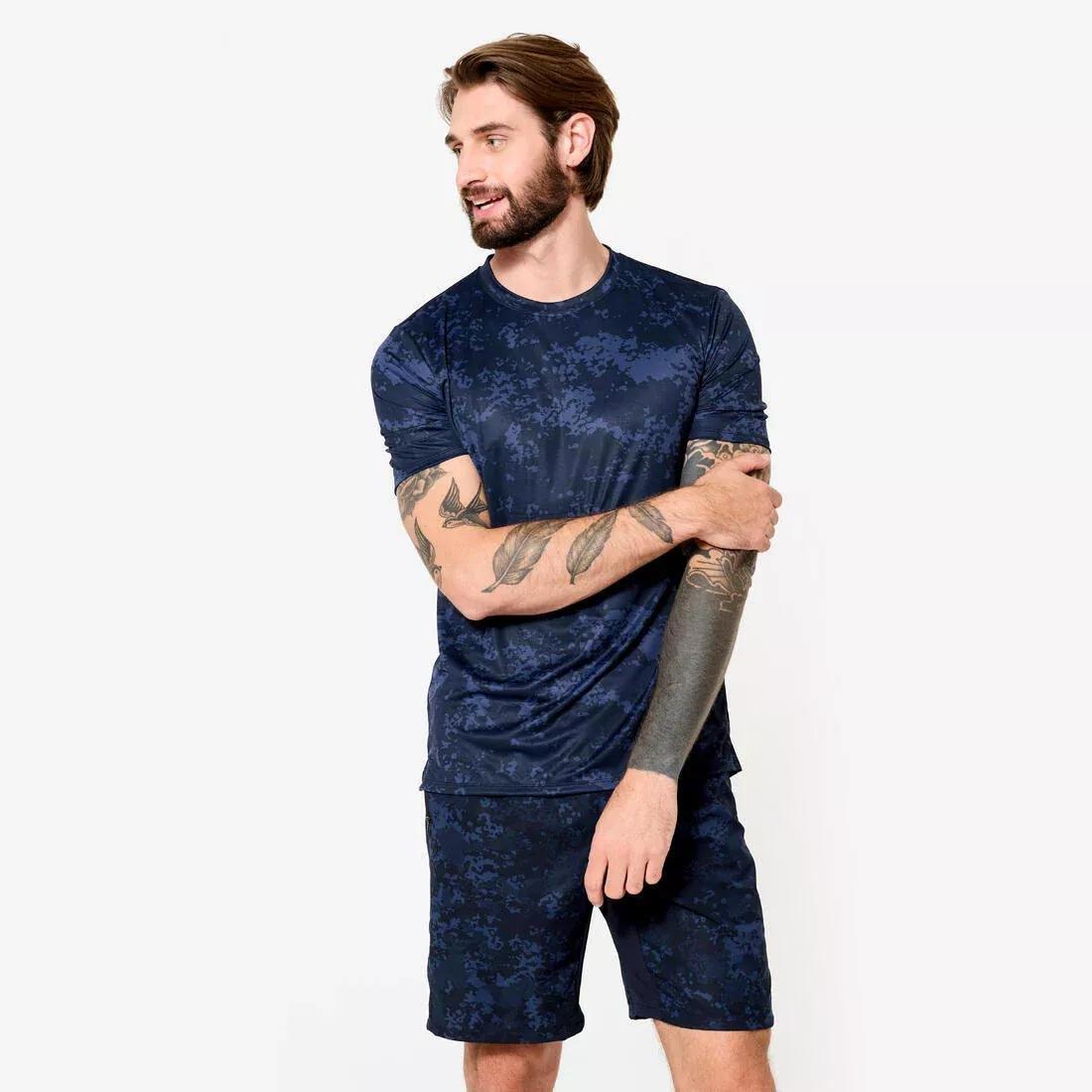 Men Short-Sleeved Crew Neck Breathable Fitness T-Shirt, Green, No Color, large image number 9