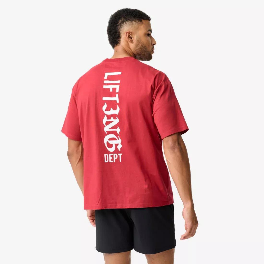 Men Weight Training Loose T-Shirt, Red, No Color, large image number 5