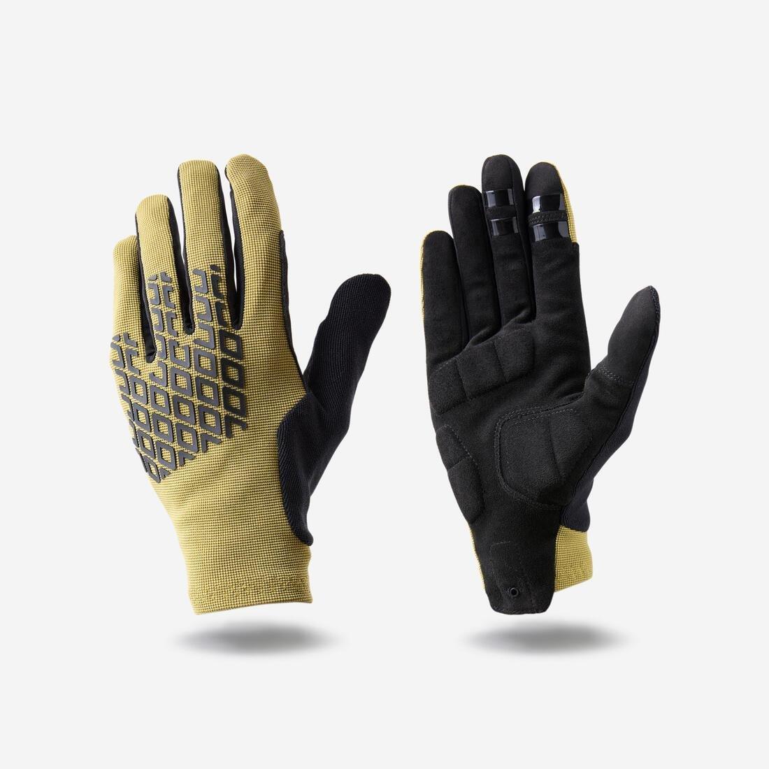 Comfort Mountain Bike Gloves - 500, Khaki, No Color, medium