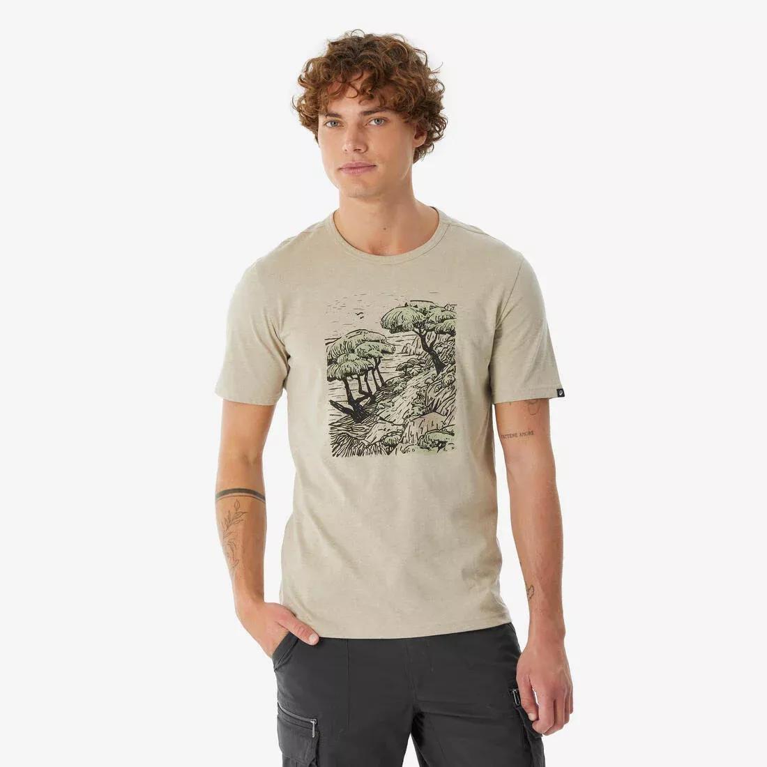 Men Short-Sleeved Hiking T-Shirt - NH100, Beige, No Color, medium