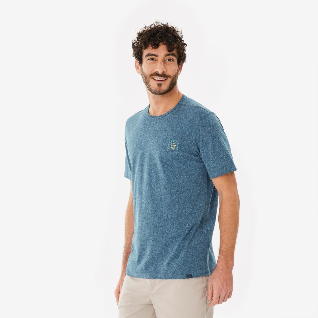 Men Short-Sleeved Hiking T-Shirt - NH100, Beige, No Color, large image number 4