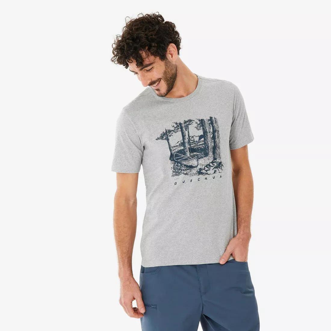 Men Short-Sleeved Hiking T-Shirt - NH100, Beige, No Color, large image number 5