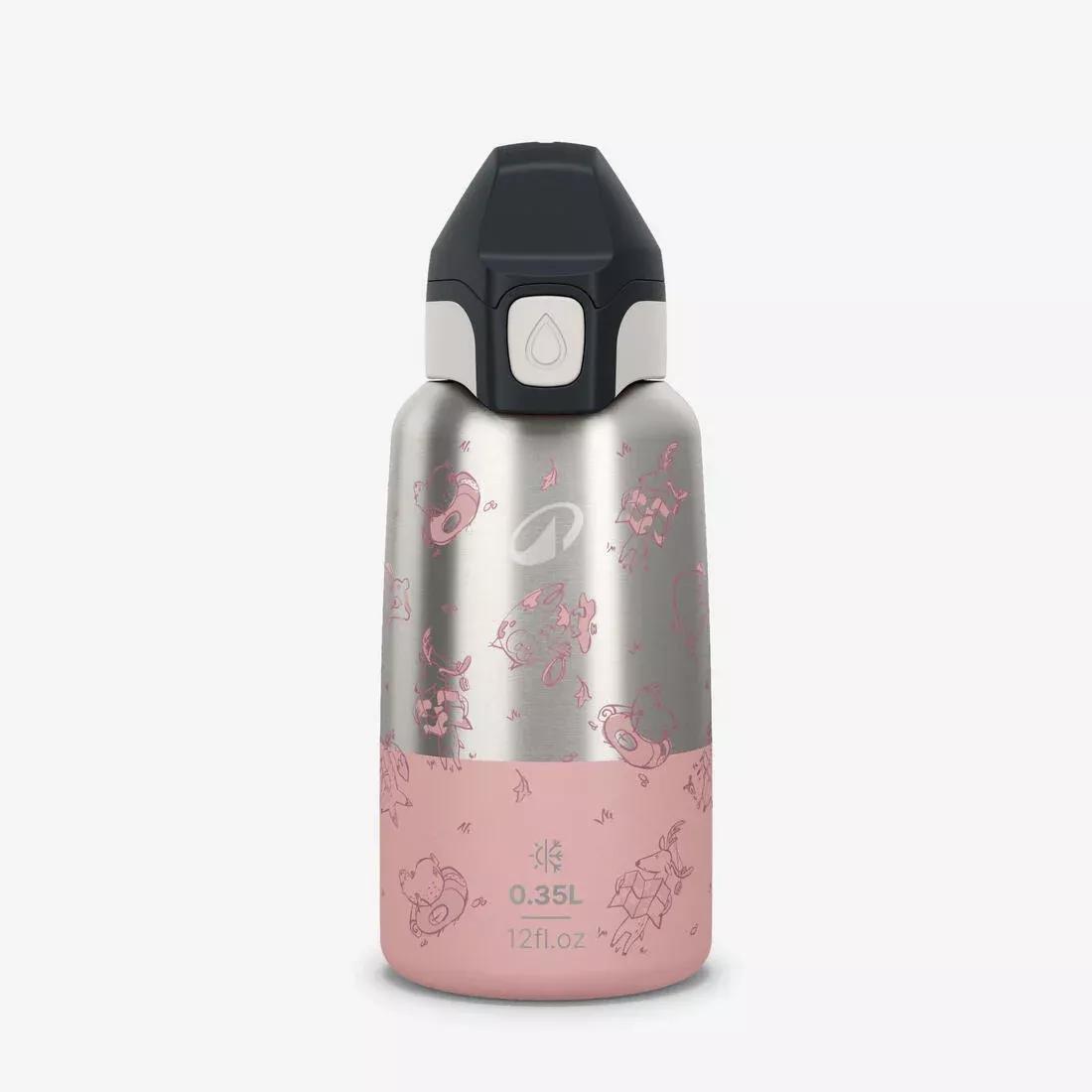 Kids 0.35 L stainless steel insulated flask with quick opening hiking cap, Pink, No Color, medium
