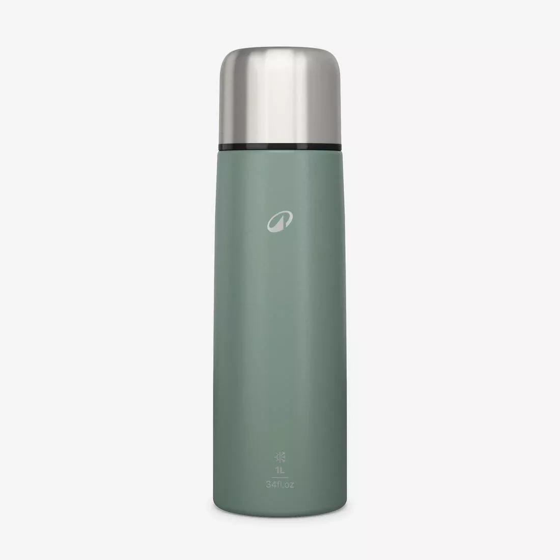 1 L stainless steel isothermal water bottle with cup for hiking, Green, No Color, large image number 1