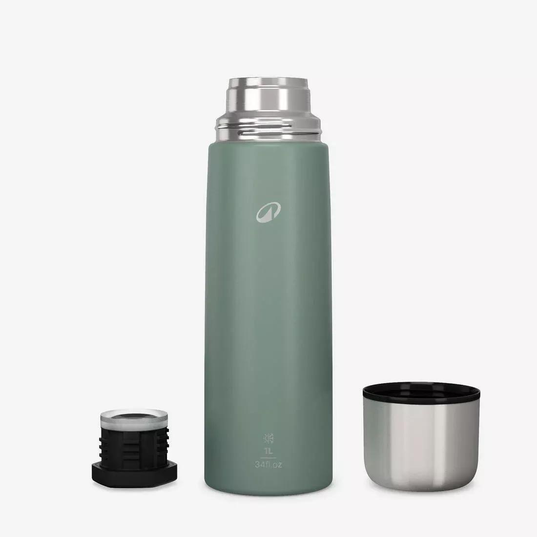 1 L stainless steel isothermal water bottle with cup for hiking, Green, No Color, large image number 2