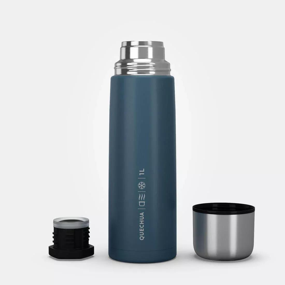 1 L stainless steel isothermal water bottle with cup for hiking, Green, No Color, large image number 3