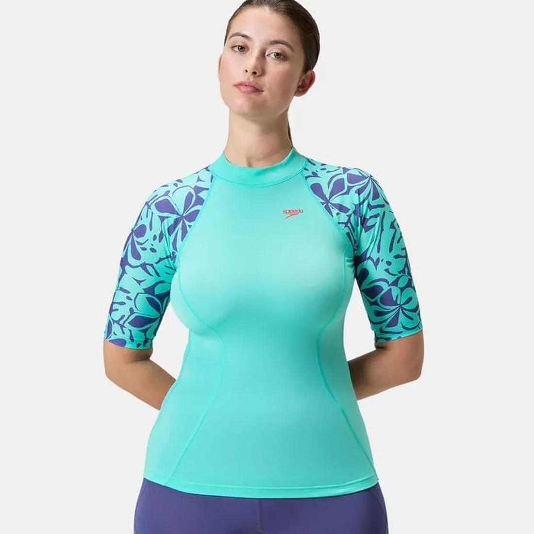 Womens Printed Short Sleeve Rash Top, No Color, medium