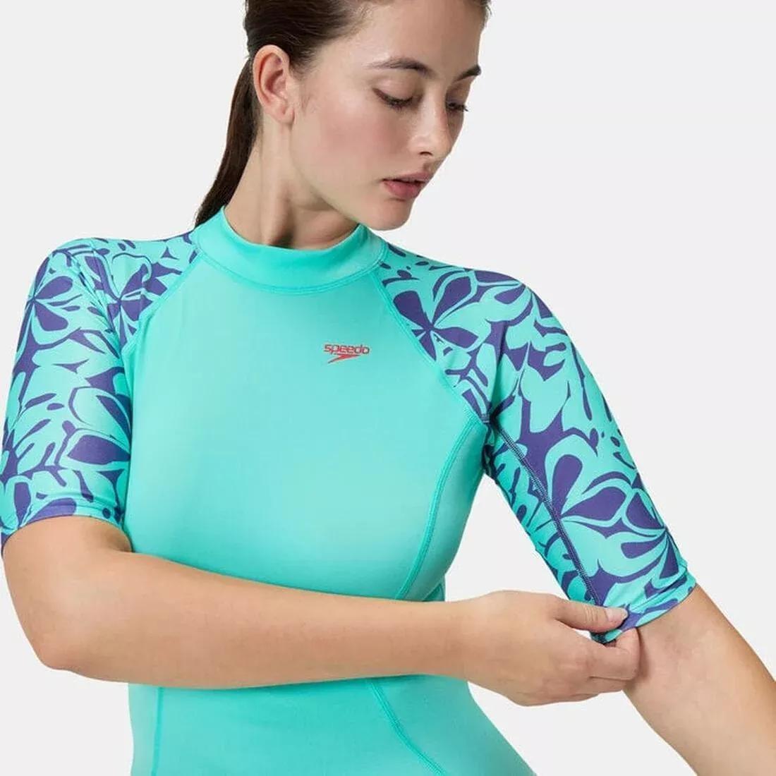 Womens Printed Short Sleeve Rash Top, No Color, large image number 1