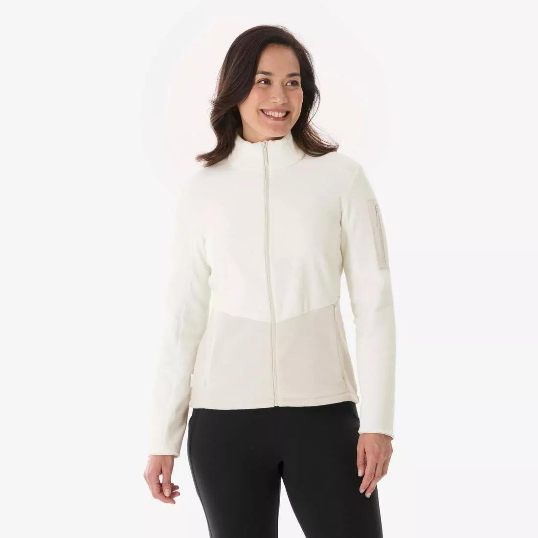 Women Hiking Fleece Jacket - MH500 Full-Zip, Beige, No Color, medium