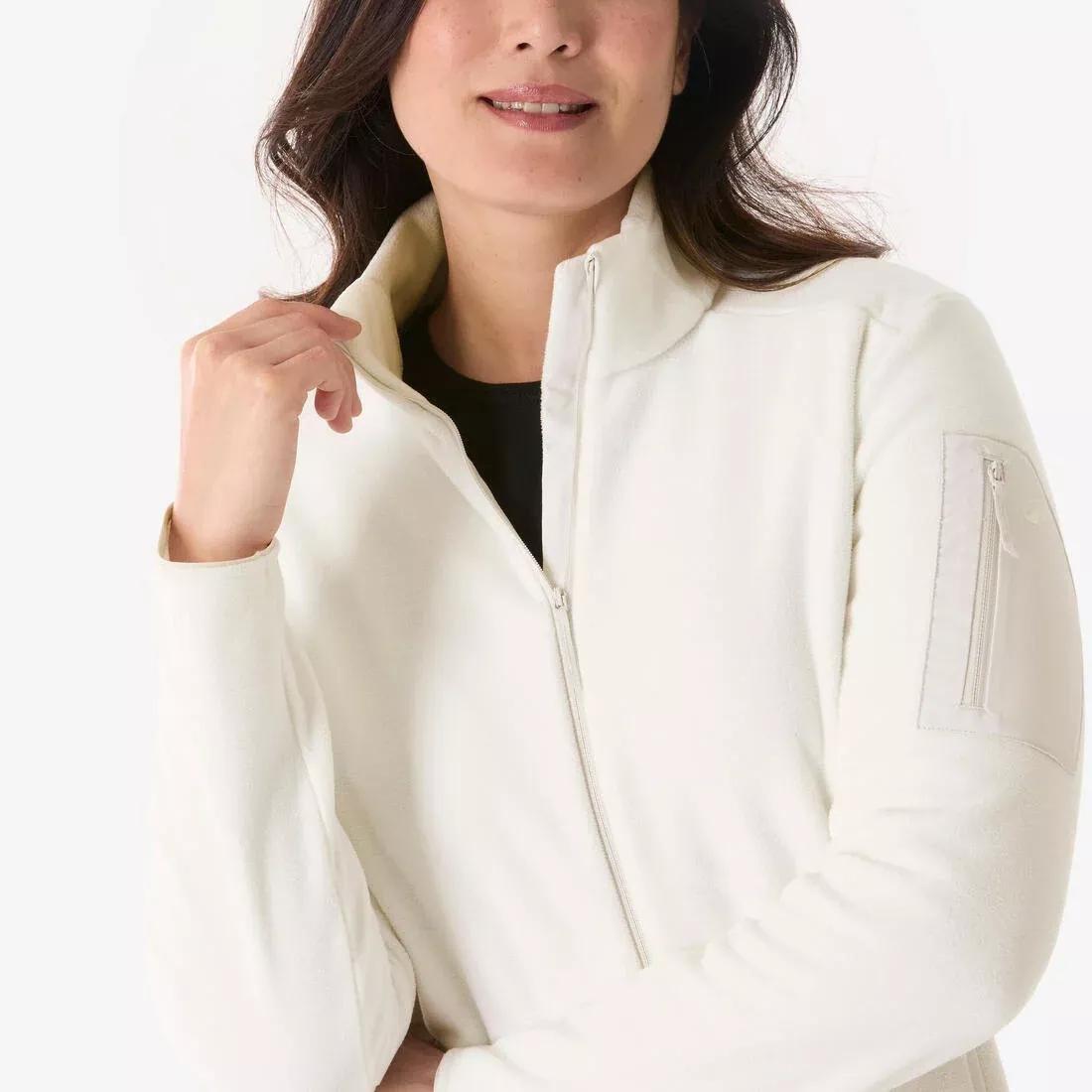 Women Hiking Fleece Jacket - MH500 Full-Zip, Beige, No Color, medium