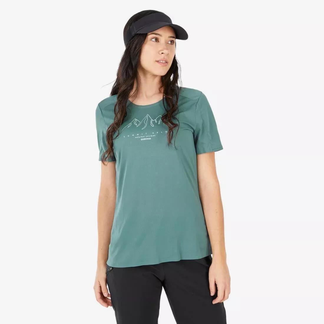 Women short-sleeved hiking T-shirt - MH500, Khaki, No Color, medium
