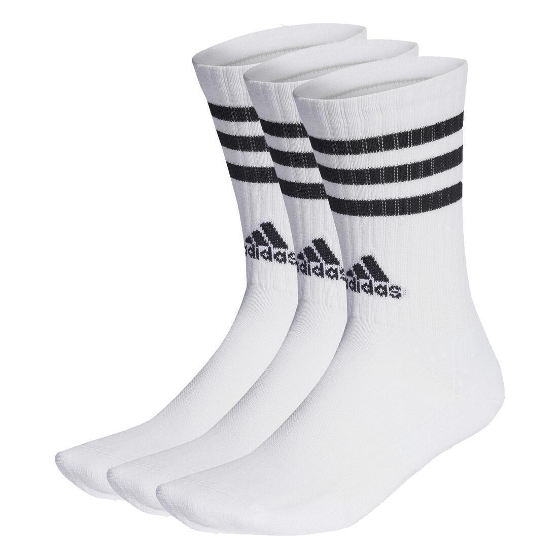 Unisex 3-Stripes Cushioned Crew Socks 3 Pairs, No Color, medium