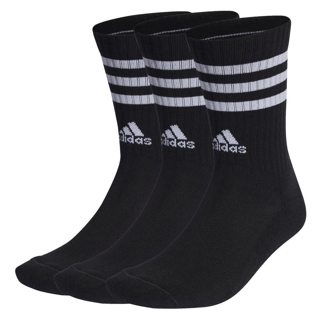 Unisex 3-Stripes Cushioned Crew Socks 3 Pairs, No Color, medium