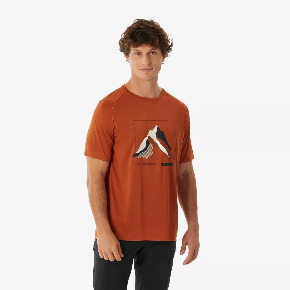 Men short-sleeved hiking t-shirt - MH500, Orange, No Color, medium