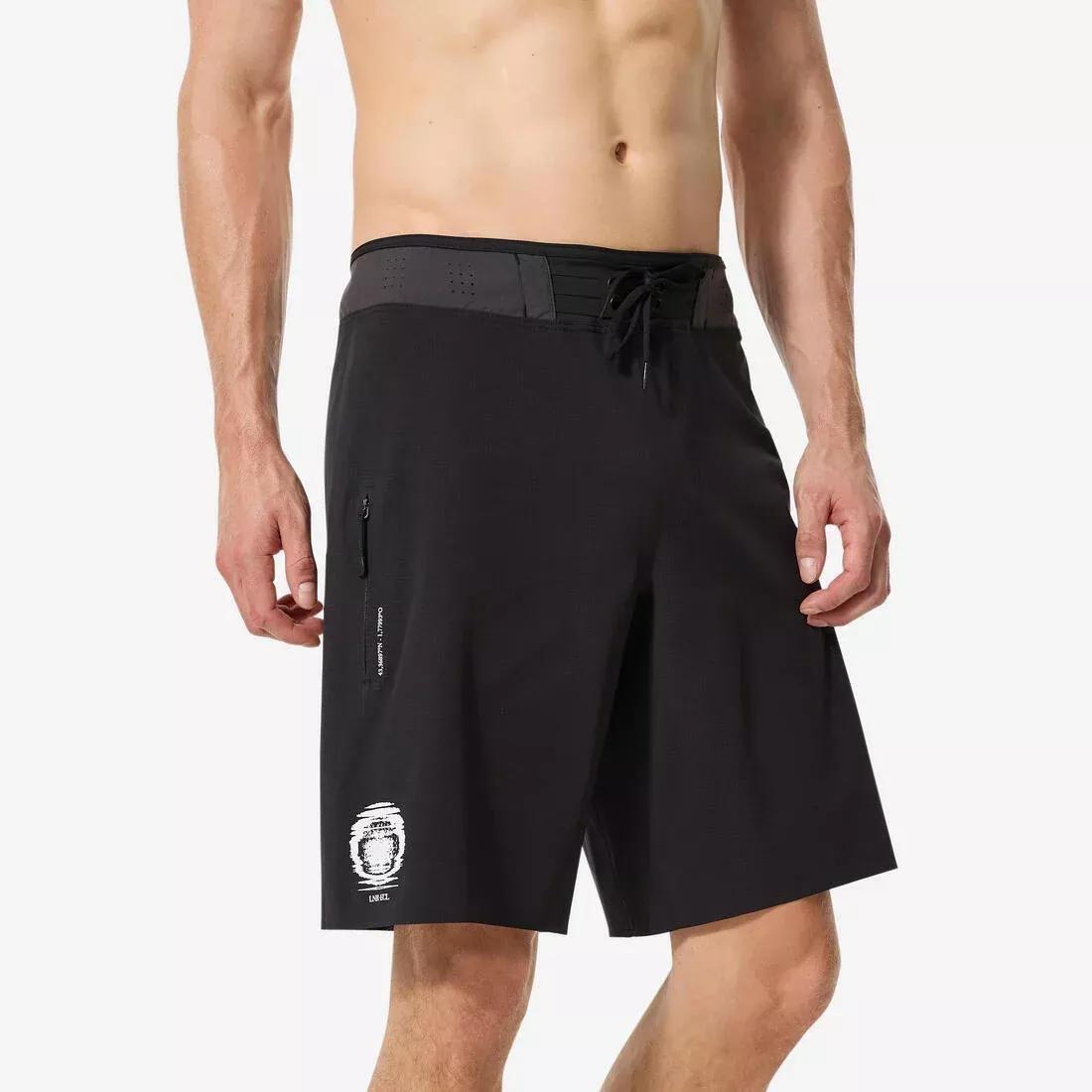 Men Surfing Boardshorts Long Swim Shorts 20in - 900 Super Dude, Black, No Color, large image number 0
