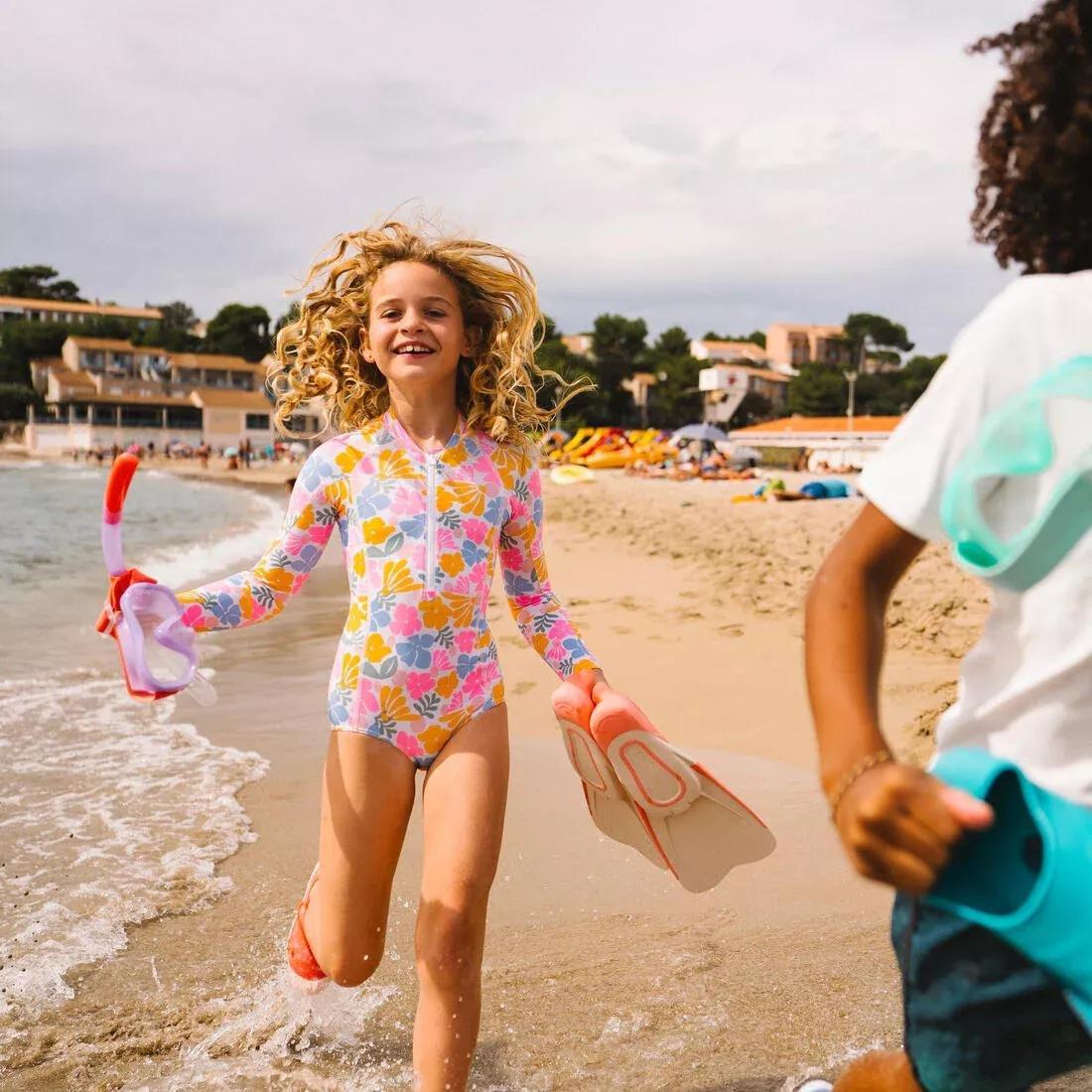 Kids Girls surfing long sleeve UV - protection 1 - piece swimsuit, White, No Color, large image number 1