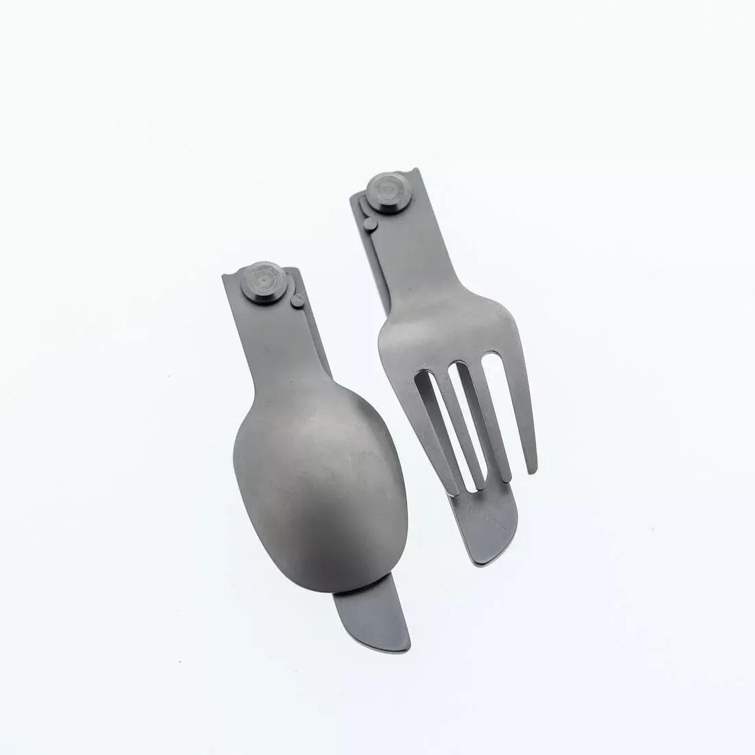 Pack of 2 Folding Cutlery Sets 900 - Fork + Spoon - Stainless Steel for Camping, Green, No Color, large image number 2
