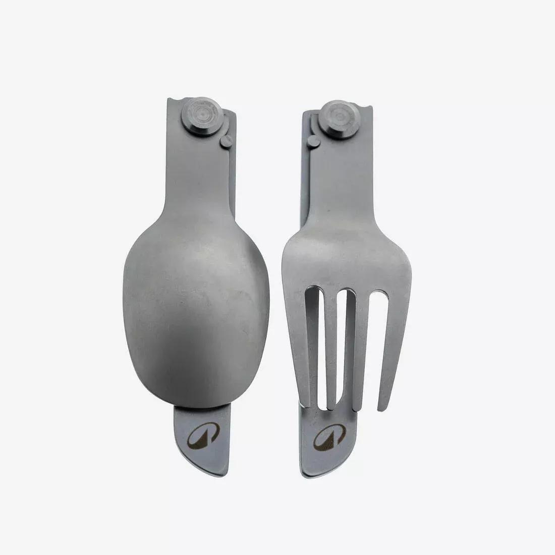 Pack of 2 Folding Cutlery Sets 900 - Fork + Spoon - Stainless Steel for Camping, Green, No Color, large image number 3