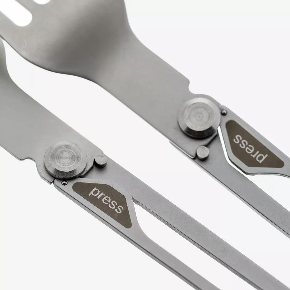 Pack of 2 Folding Cutlery Sets 900 - Fork + Spoon - Stainless Steel for Camping, Green, No Color, large image number 4