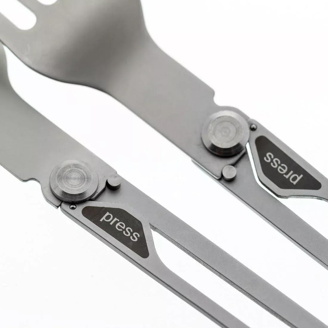 Pack of 2 Folding Cutlery Sets 900 - Fork + Spoon - Stainless Steel for Camping, Green, No Color, large image number 6