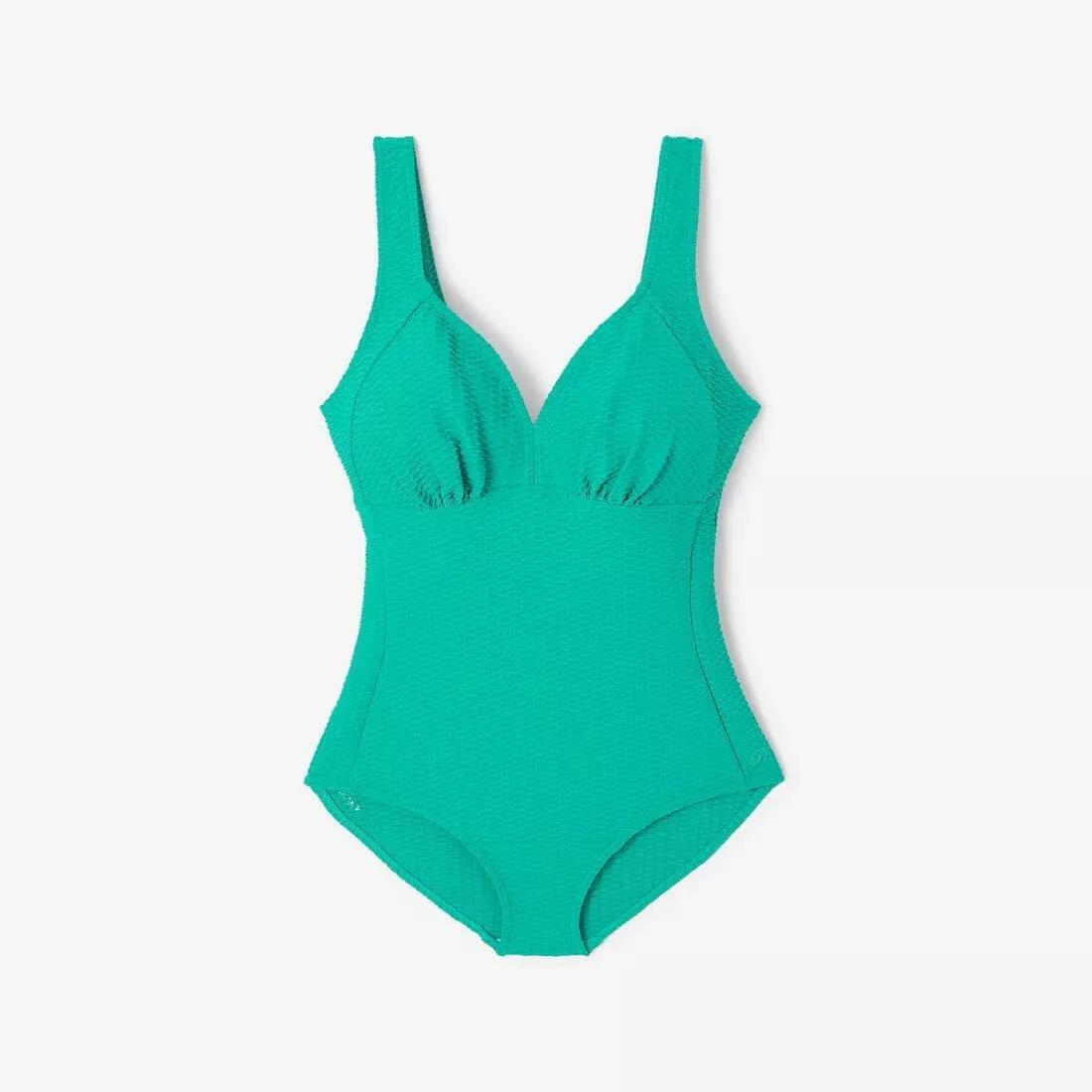 Women 1-Piece Waffle Swimsuit, Rosy, Green, No Color, large image number 6